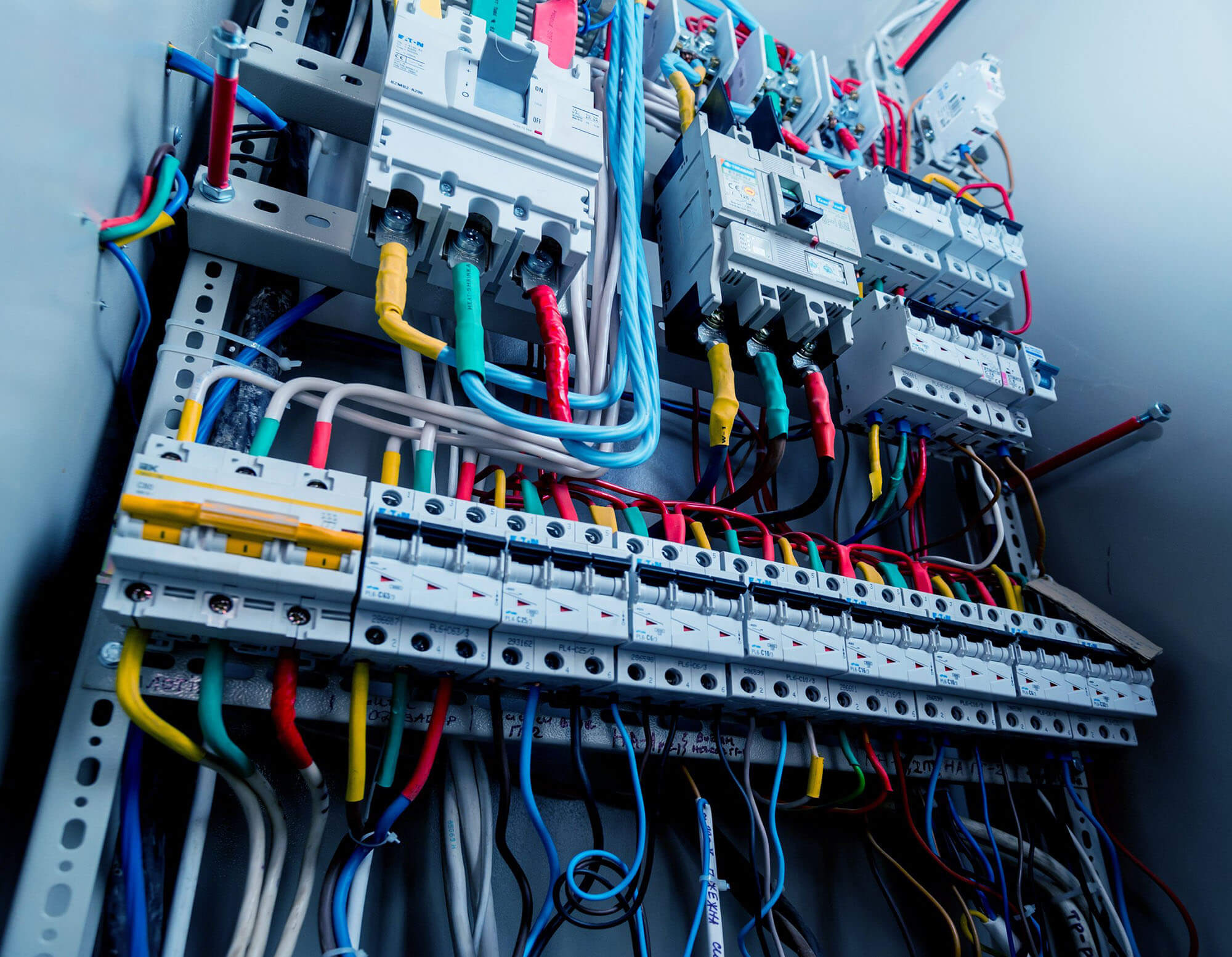 Wires and switches in electric box with fuses